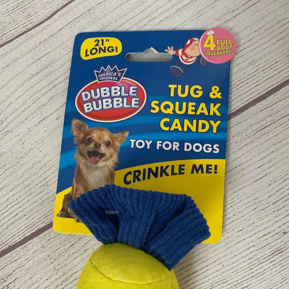 Dubble Bubble Dog Toy Link of 4 Connected Squeakers Ribbed Crinkle Ends Tug 21